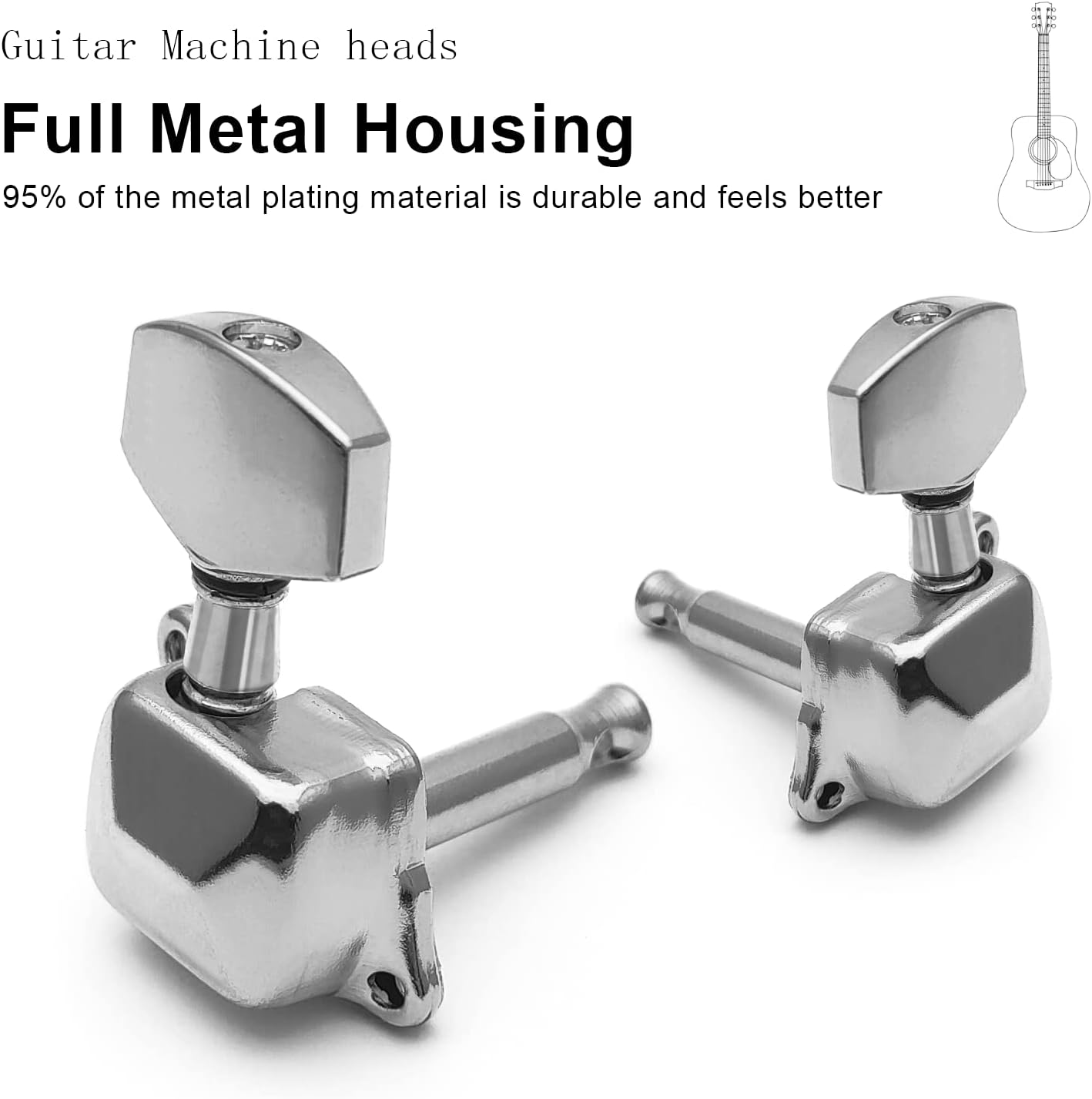 Semi-Closed Guitar Treble Side Machine Head Tuner for Acoustic or Electric Guitar - Chrome