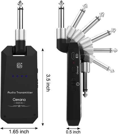 Getaria Wireless Guitar Transmitter Receiver Set 5.8GH Wireless Guitar System 4 Channels for Electric Guitar Bass - Silver/Black (USED)