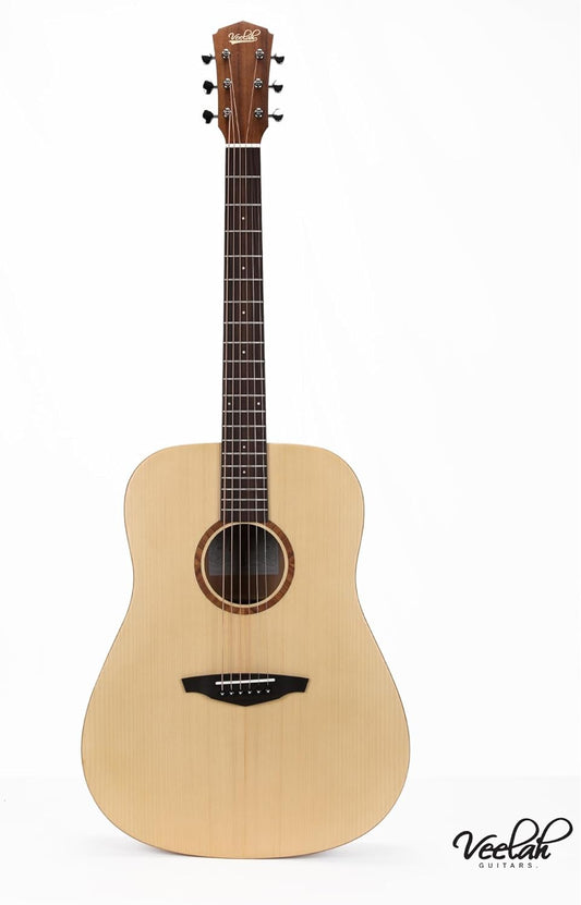 Veelah V1-D 6-String Acoustic Guitar Dreadnaught Solid Top Mahogany Back and Sides w/ GIg Bag - Natural