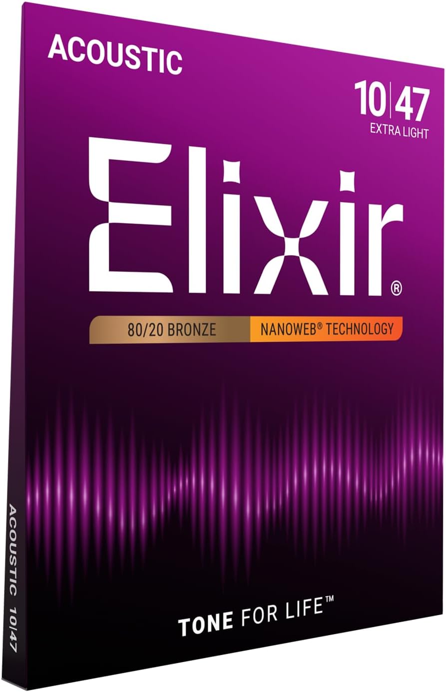 Elixir 11002 80/20 Bronze Acoustic Guitar Strings With NANOWEB Technology (10-47)