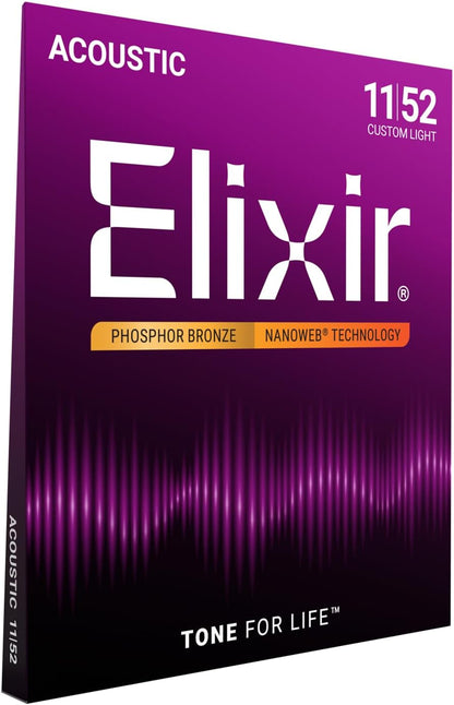 Elixir 16027 Acoustic Guitar Strings Phosphor Bronze With NANOWEB Coating (11-52)
