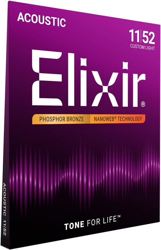 Elixir 16027 Acoustic Guitar Strings Phosphor Bronze With NANOWEB Coating (11-52)