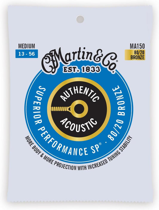Martin Authentic Acoustic Guitar Strings, Superior Performance Medium (13-56) 80/20 Bronze