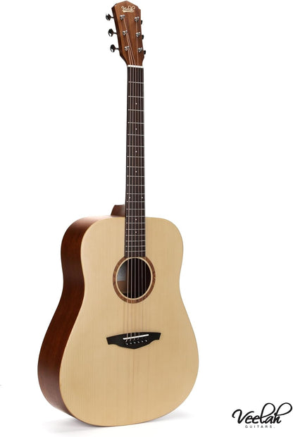 Veelah V1-D 6-String Acoustic Guitar Dreadnaught Solid Top Mahogany Back and Sides w/ GIg Bag - Natural