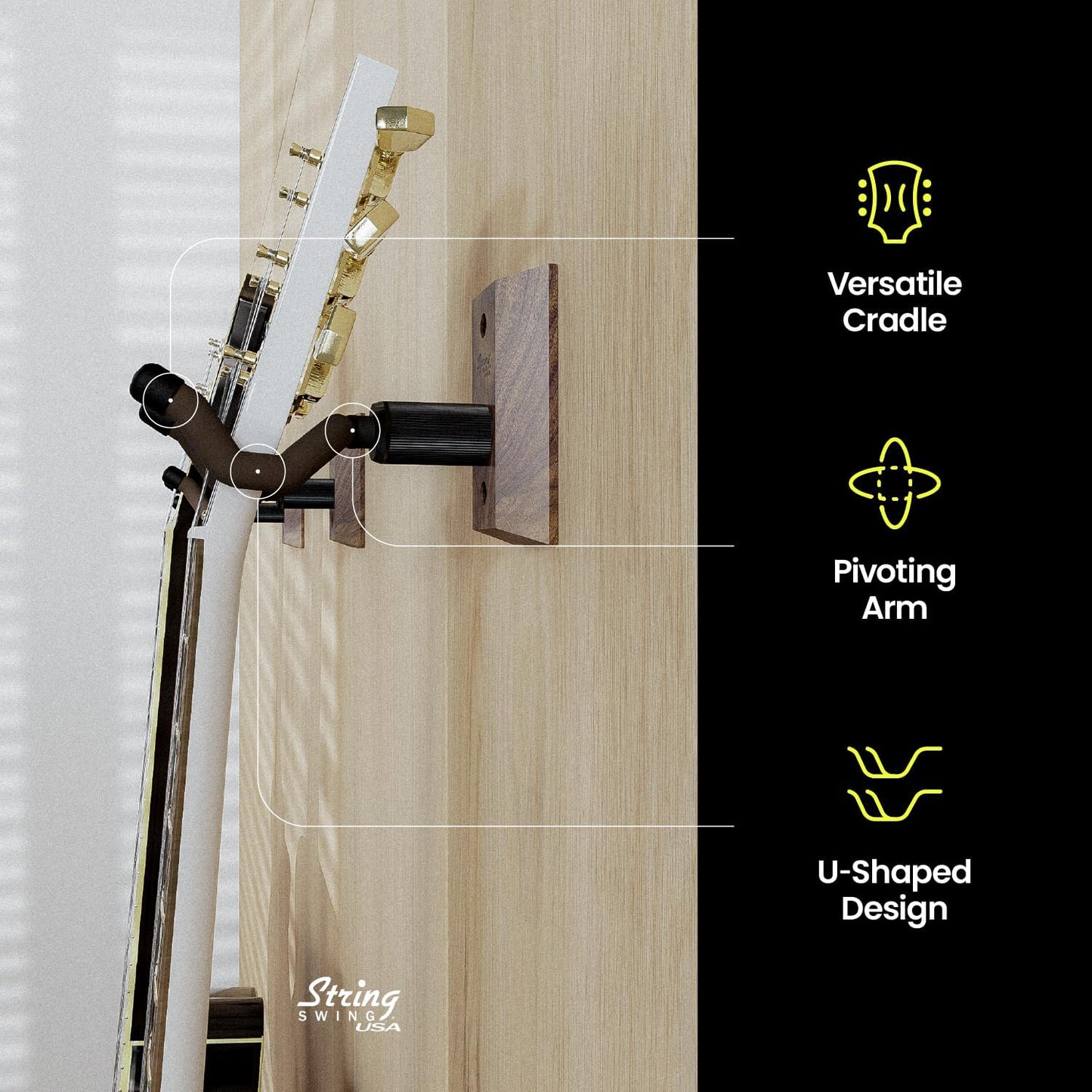 String Swing USA The Guitar Keeper Wall Mount Guitar Hanger - Black Walnut - CC01K-BW