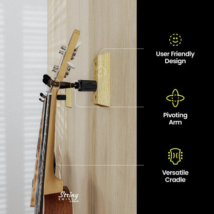 String Swing USA Ukulele/Mandolin Wall Mount Hanger For Home & Studio – Oak Hardwood - CC01UK-O