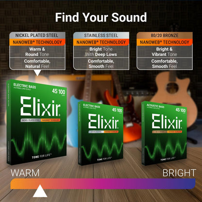 Elixir 14202 Nickel Plated Steel 5-String Bass Strings With NANOWEB Coating Long Scale Light (45-130)