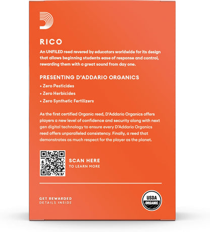 Rico RCA1020 Organic Bb Clarinet Reeds, Strength 2.0, Pack of 10