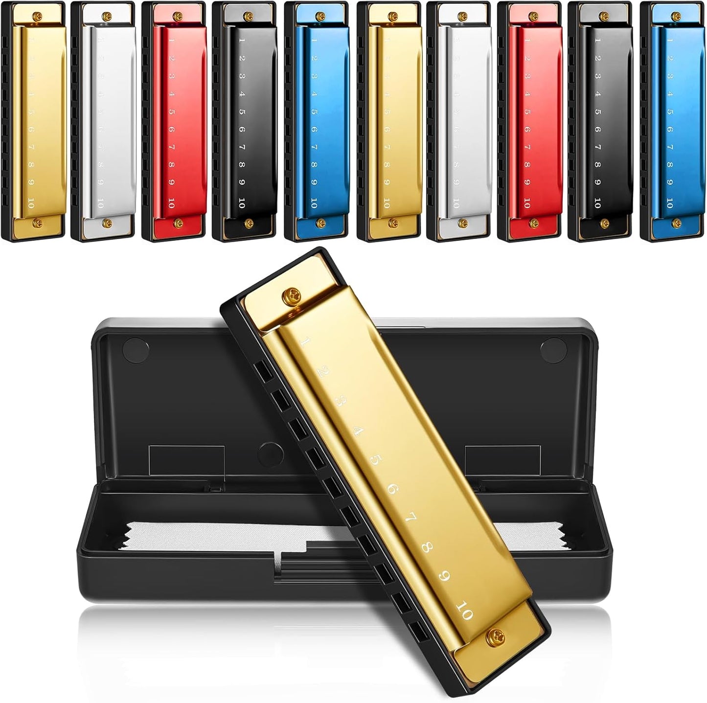 Metal Harmonica 10 Holes w/ Case - Multicolors - Single