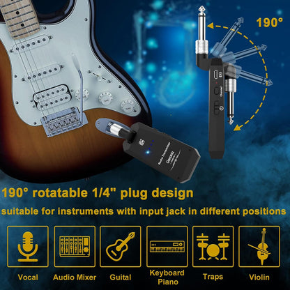 Getaria Wireless Guitar Transmitter Receiver Set 5.8GH Wireless Guitar System 4 Channels for Electric Guitar Bass - Silver/Black (USED)