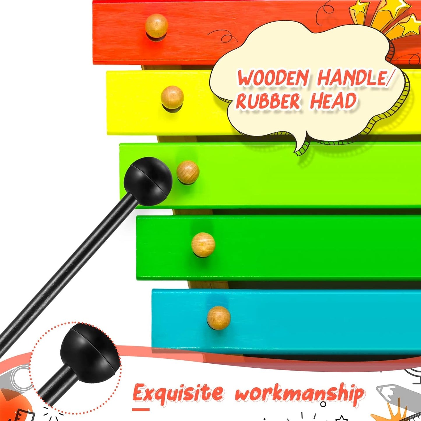 Glockenspiel/Xylophone 8.5 Inch Rubber Drum Mallets - Black
