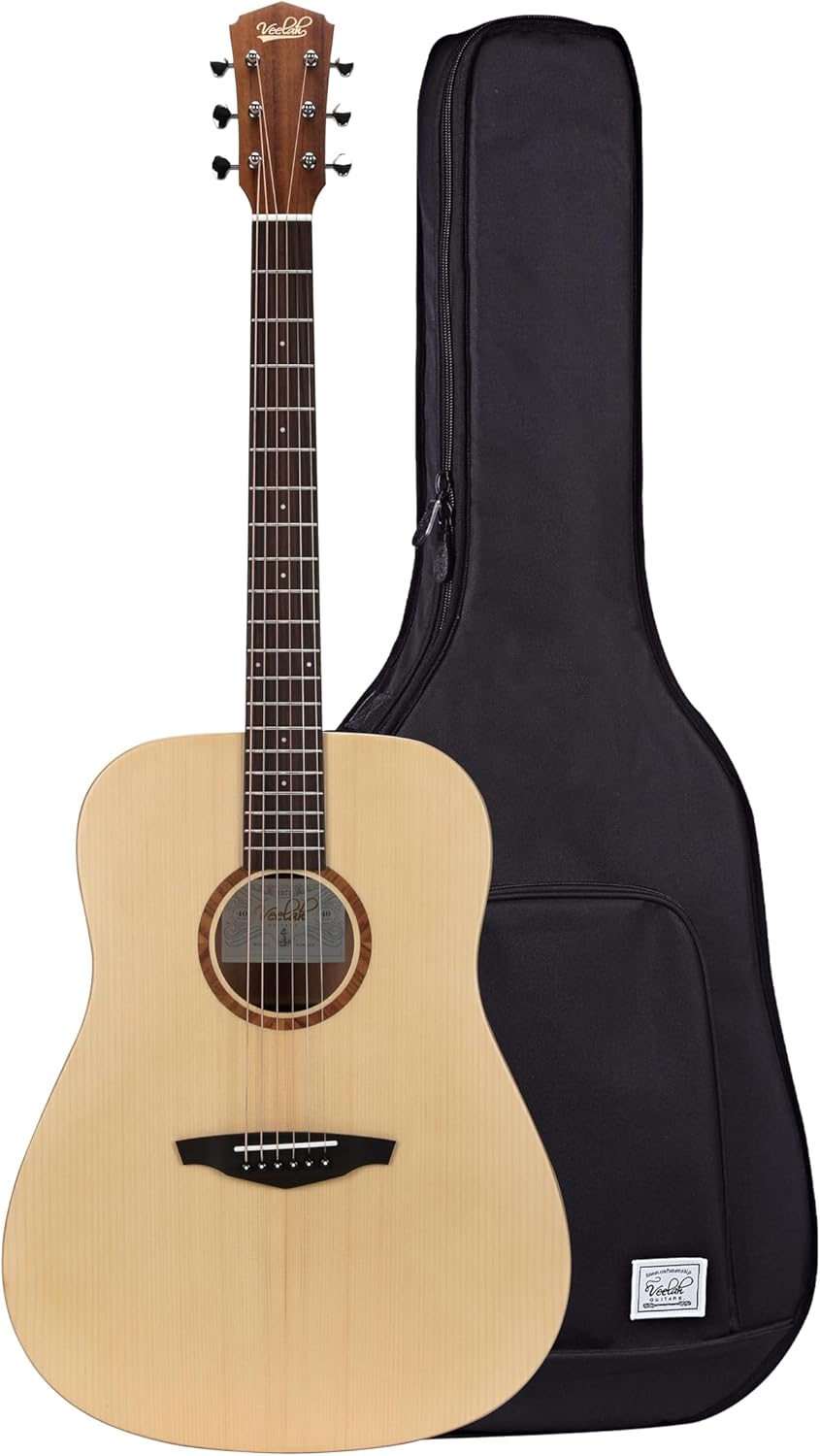 Veelah V1-D 6-String Acoustic Guitar Dreadnaught Solid Top Mahogany Back and Sides w/ GIg Bag - Natural