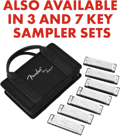 Fender Blues Deluxe Harmonica Set Of 7 - D, G, E, F, C, B Flat & A Keys w/ Soft Case