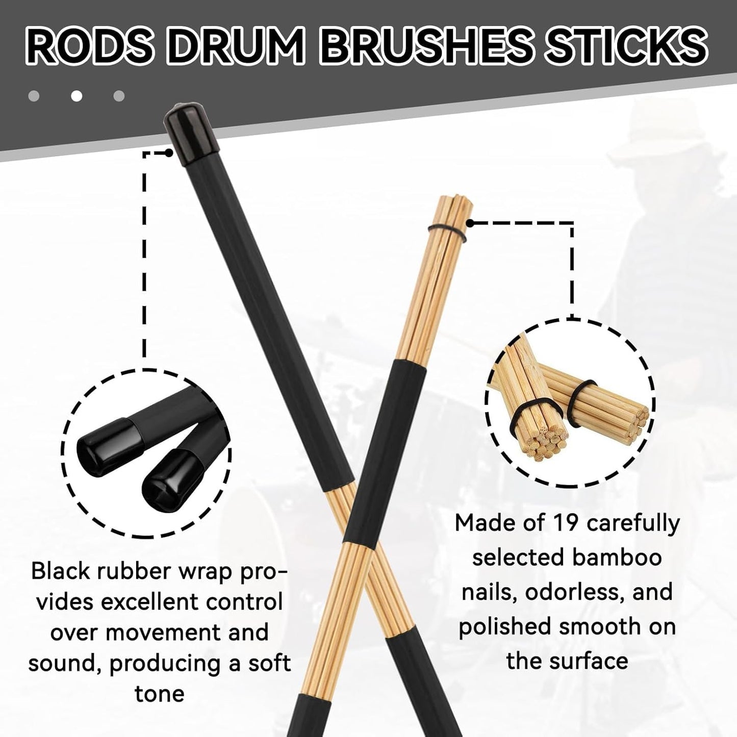Wood Brush Drum Sticks 16 Inch 19 Bundle Rods