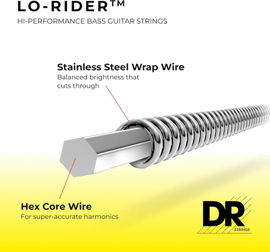 DR Strings EH-50 Lo-Rider - Stainless Steel Hex Core Bass (50-110)