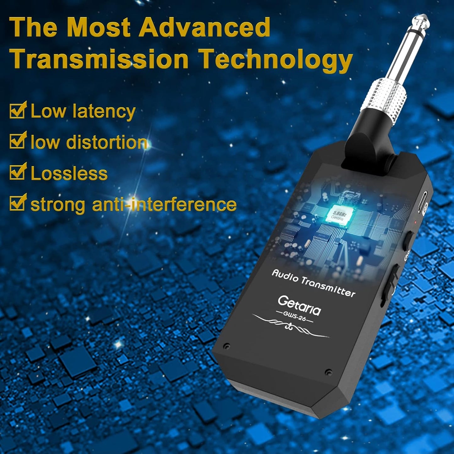 Getaria Wireless Guitar Transmitter Receiver Set 5.8GH Wireless Guitar System 4 Channels for Electric Guitar Bass - Silver/Black (USED)