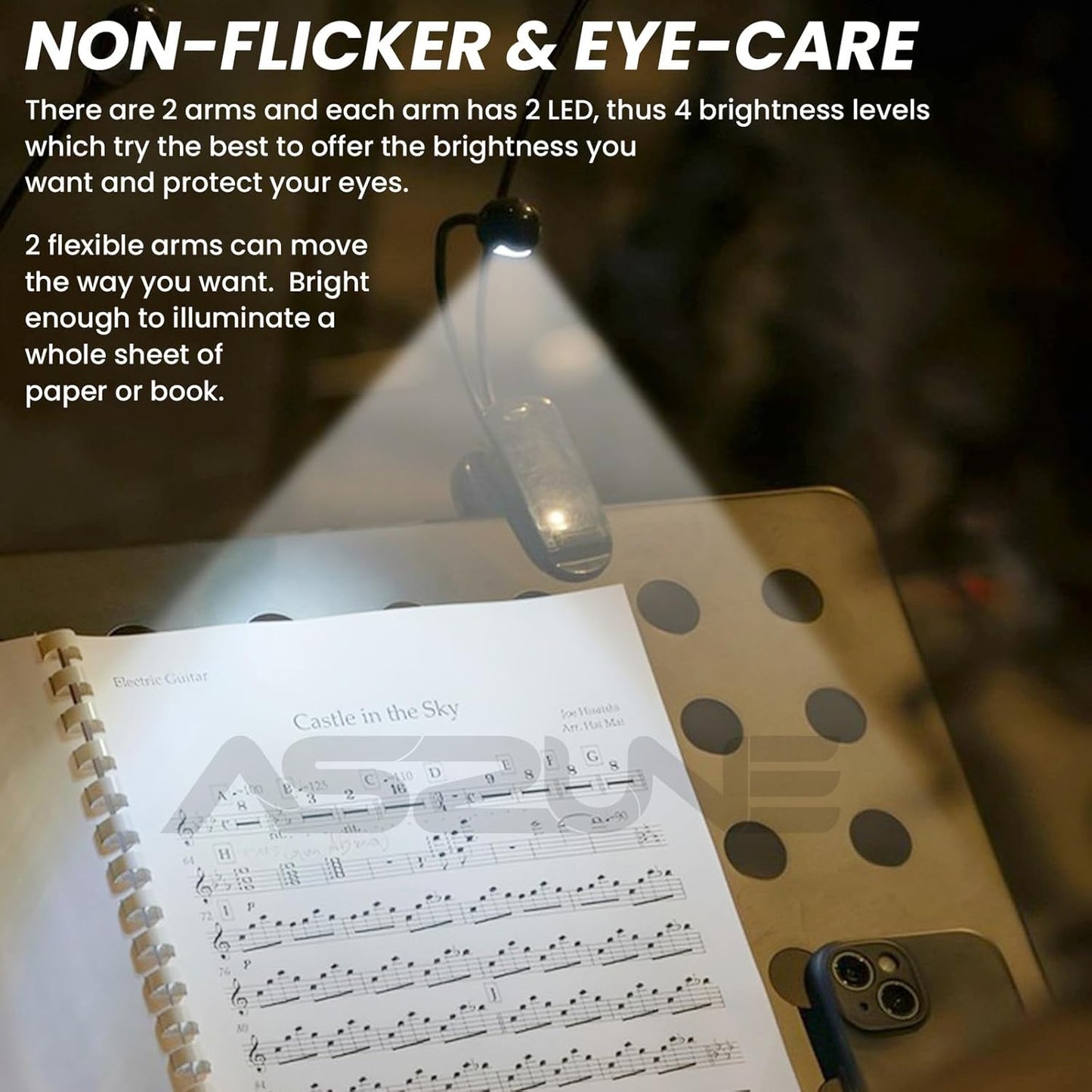 Music Stand Clip-On Light USB & AAA Battery Operated
