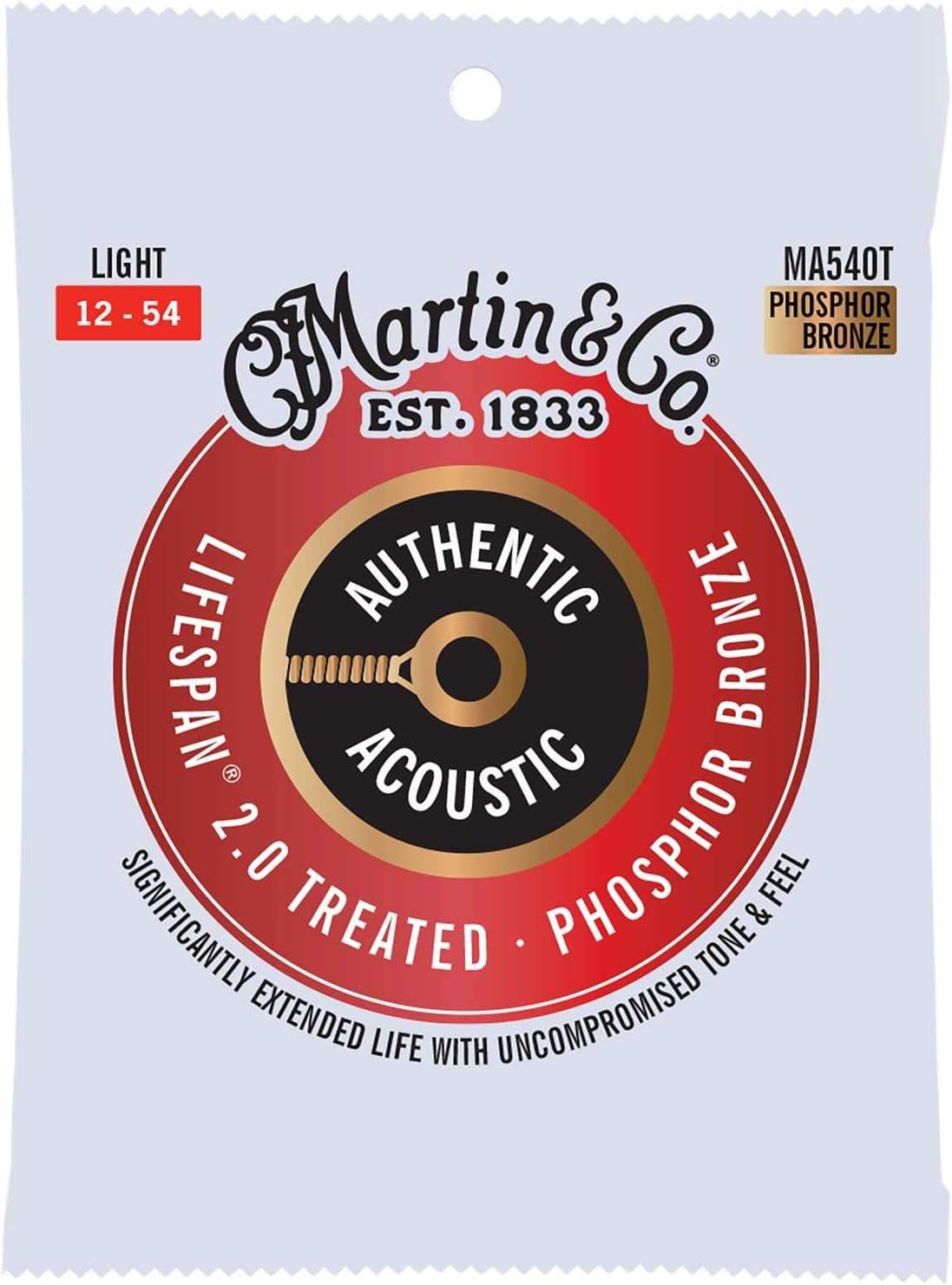 Martin MA540T Authentic Acoustic Lifespan 2.0 Acoustic Guitar Strings (12-54) Light