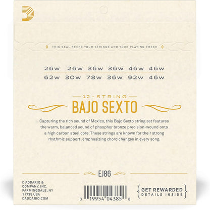 D'Addario EJ86 12-Staing Bajo Sexto Strings Phosphor Bronze (26-46)