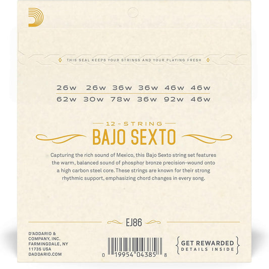 D'Addario EJ86 12-Staing Bajo Sexto Strings Phosphor Bronze (26-46)