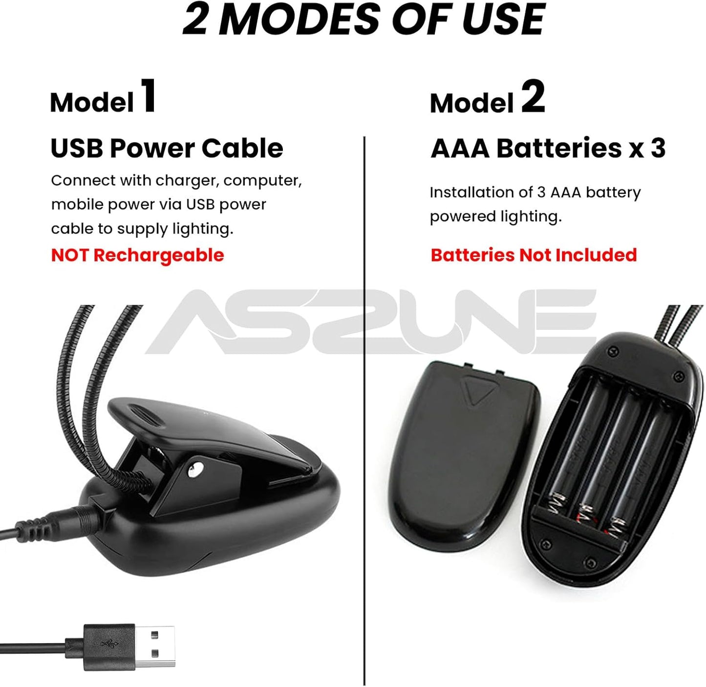 Music Stand Clip-On Light USB & AAA Battery Operated