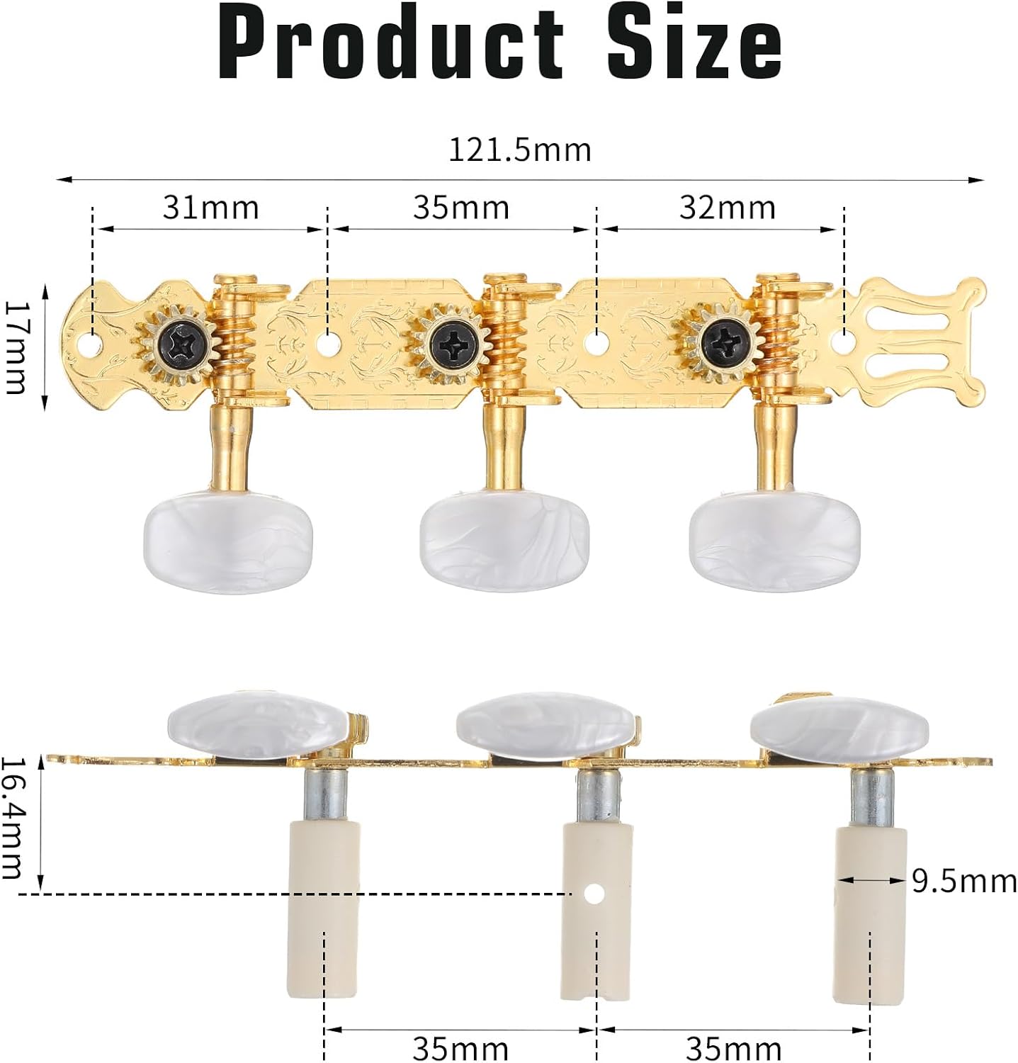 Classical Guitar Tuning Pegs, 3L3R Machine Heads Set - Gold