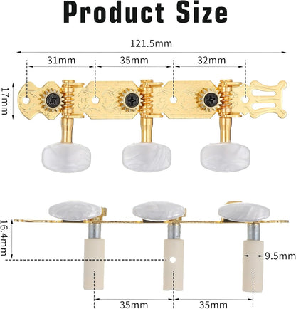 Classical Guitar Tuning Pegs, 3L3R Machine Heads Set - Gold