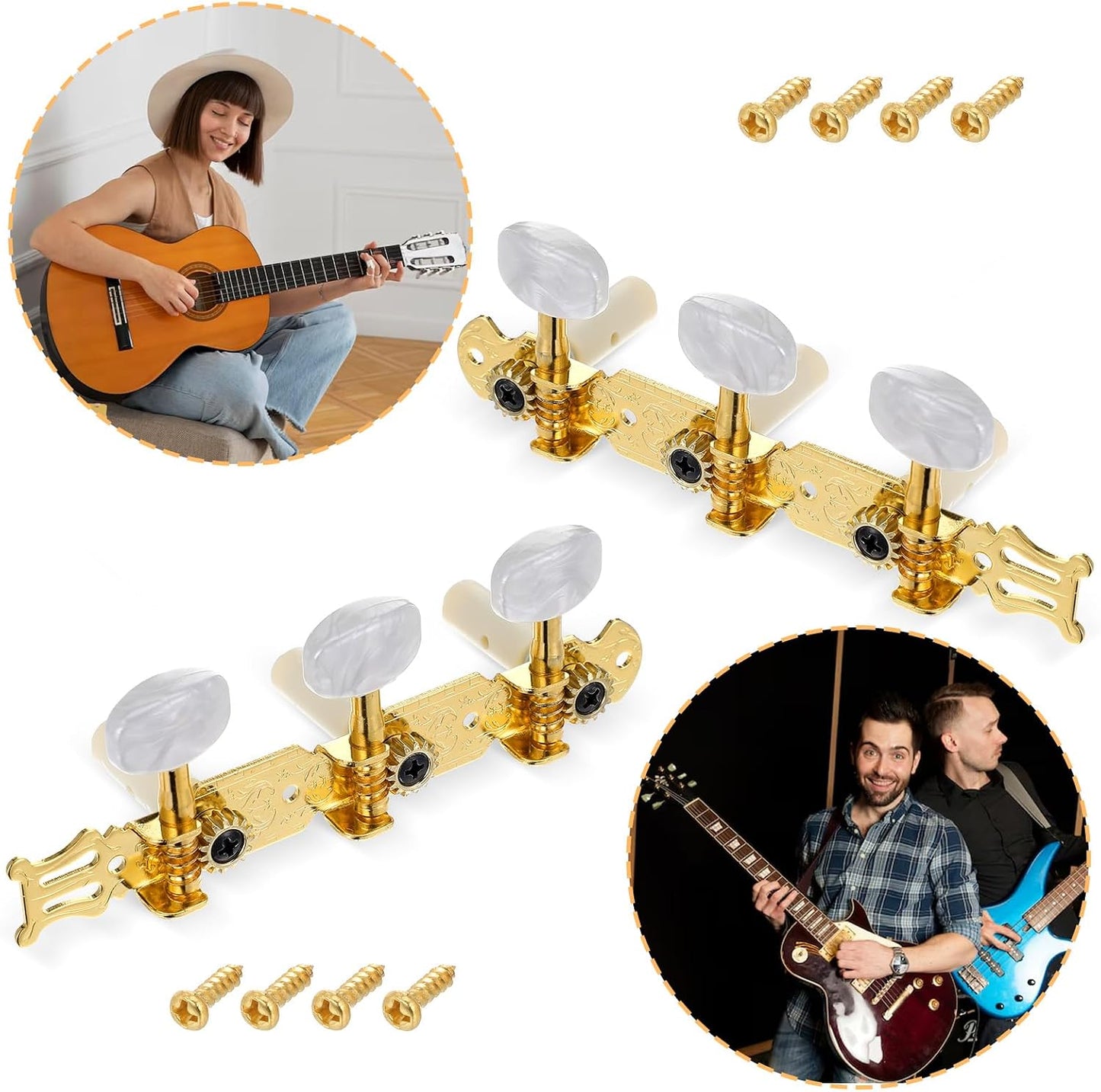 Classical Guitar Tuning Pegs, 3L3R Machine Heads Set - Gold