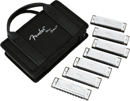 Fender Blues Deluxe Harmonica Set Of 7 - D, G, E, F, C, B Flat & A Keys w/ Soft Case
