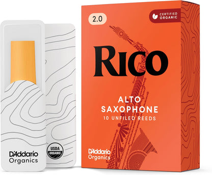 Rico RJA1020 Organic Alto Saxophone Reeds, Strength 2.0, Pack of 10