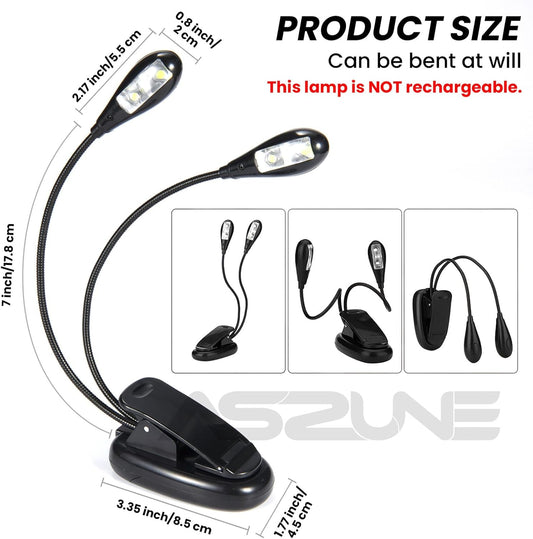Music Stand Clip-On Light USB & AAA Battery Operated