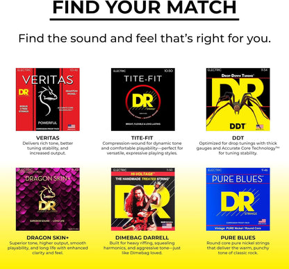 DR Strings PHR-10 Pure Blues Nickel Wound Vintage Style Electric Guitar Strings (10-46)