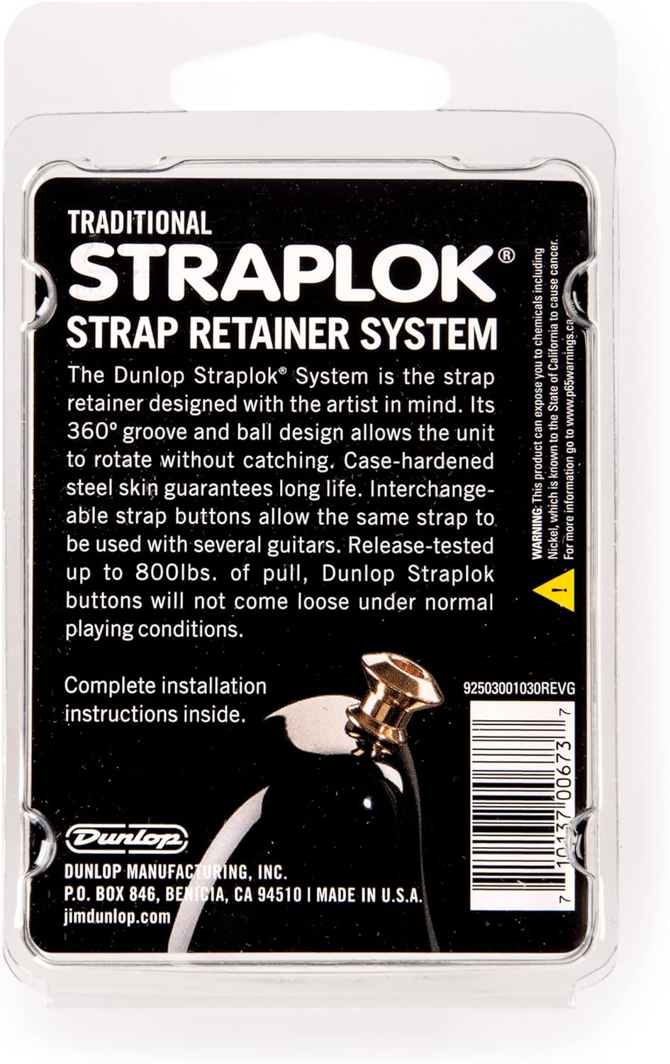 Dunlop Straplok Traditional Strap Retainer System - Nickel - SLS1501N