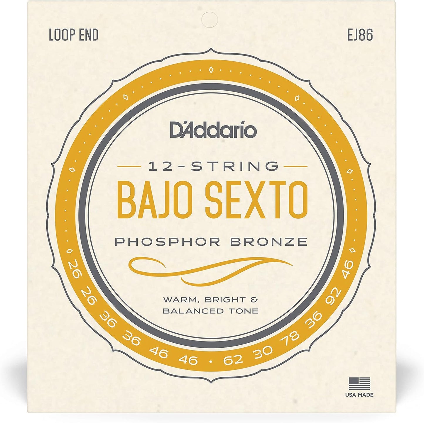 D'Addario EJ86 12-Staing Bajo Sexto Strings Phosphor Bronze (26-46)