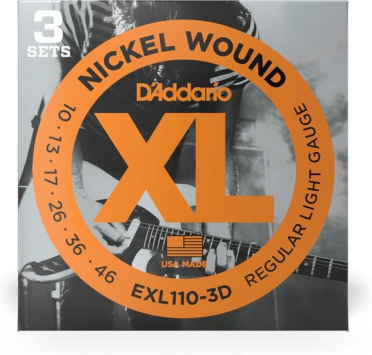 D'Addario EXL110-3D (10-46) Regular Light, XL Nickel Electric Guitar Strings 3-Pack