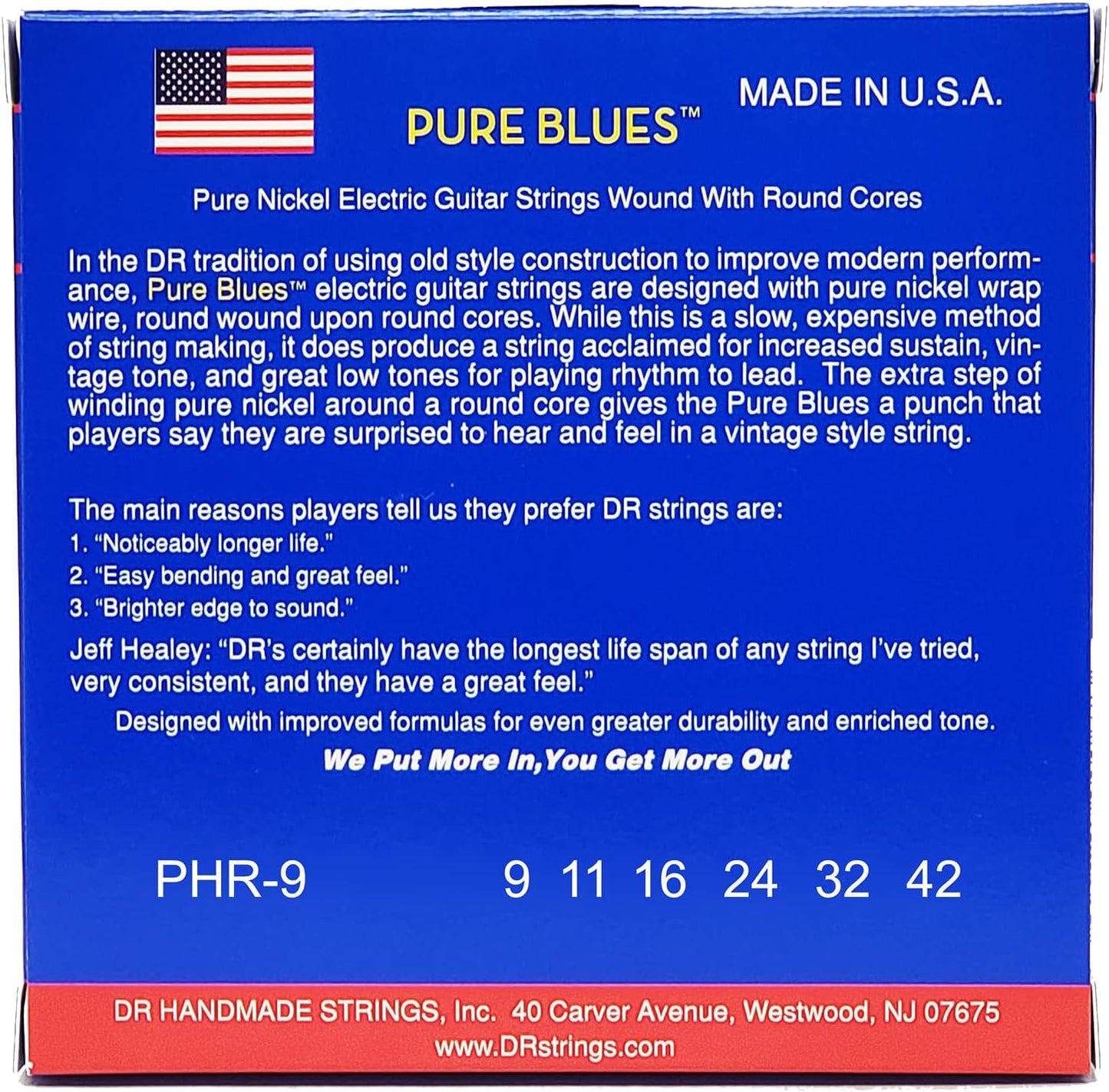 DR Strings PHR-9 Pure Blues Pure Nickel Wrap Round Core (9-42)