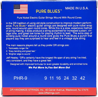 DR Strings PHR-9 Pure Blues Pure Nickel Wrap Round Core (9-42)