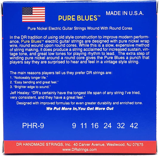 DR Strings PHR-9 Pure Blues Pure Nickel Wrap Round Core (9-42)