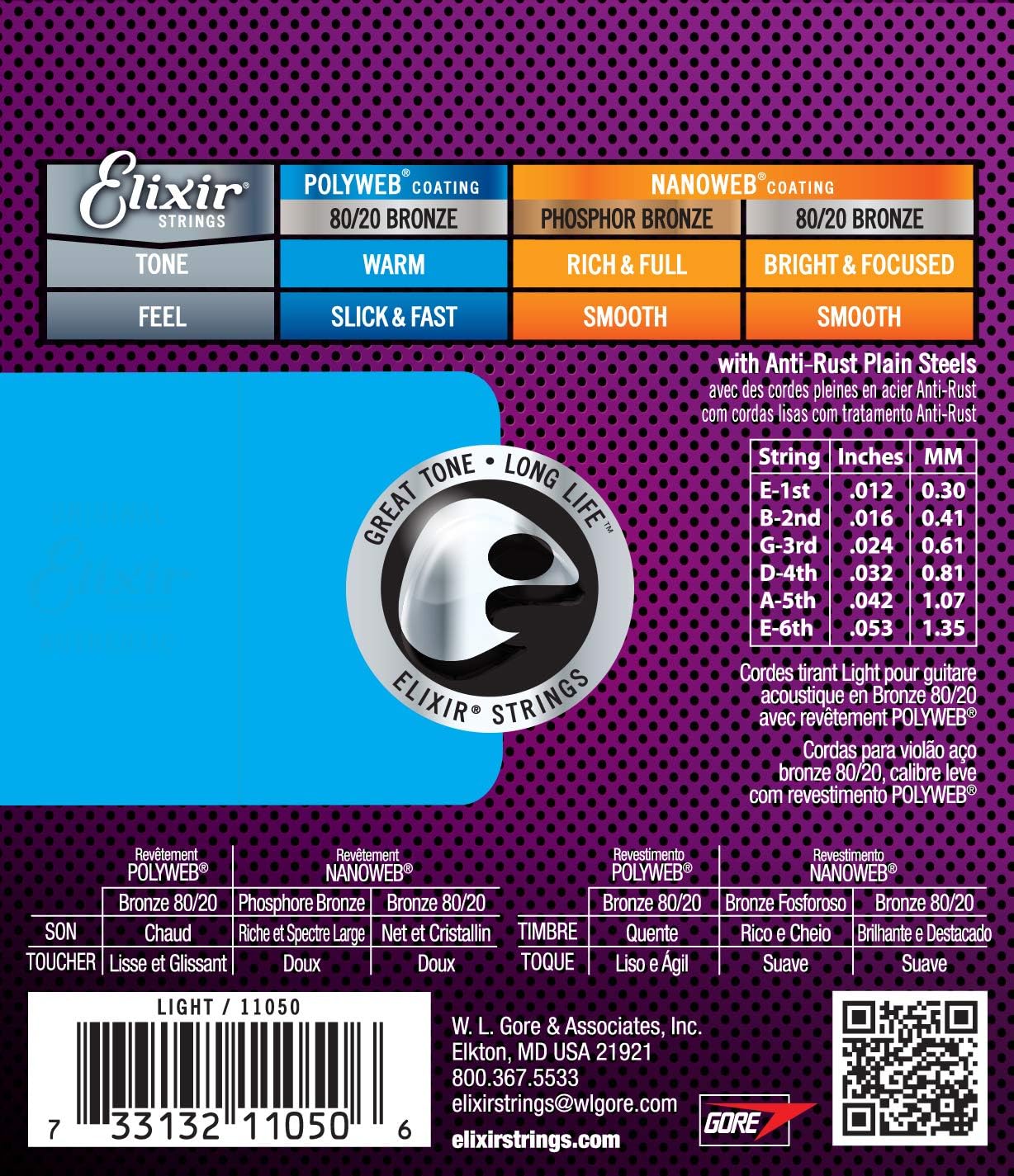 Elixir 11050 Acoustic Guitar Strings 80/20 Bronze - Light - POLYWEB Coating (12-53)