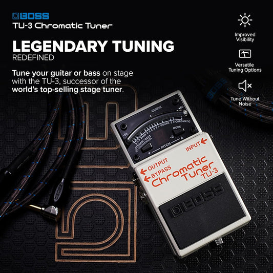 BOSS TU-3 Compact Chromatic Tuner | Perfect for Guitar & Bass | Industry-Standard Performance | Tank-Tough BOSS Stompbox Body | 21-Segment LED Meter | Accu-Pitch Sign Function w/ Original Box & Manual (USED)