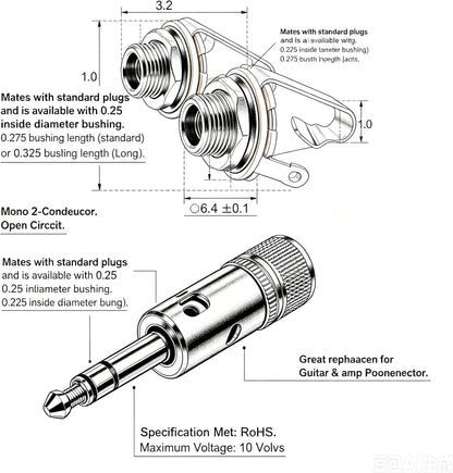 1/4" Mono Guitar Output Jack