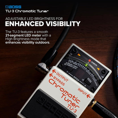 BOSS TU-3 Compact Chromatic Tuner | Perfect for Guitar & Bass | Industry-Standard Performance | Tank-Tough BOSS Stompbox Body | 21-Segment LED Meter | Accu-Pitch Sign Function w/ Original Box & Manual (USED)
