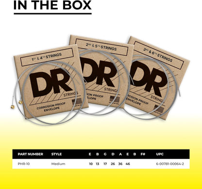 DR Strings PHR-10 Pure Blues Nickel Wound Vintage Style Electric Guitar Strings (10-46)