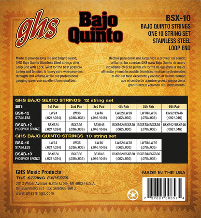 GHS BSX-10 Bajo Quinto Stainless Steel Loop End One 10-String Set