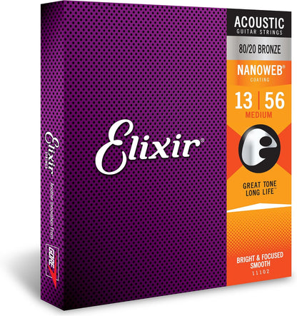 ELIXIR 11102 80/20 Bronze Acoustic Guitar Strings With NANOWEB Technology (13-56)