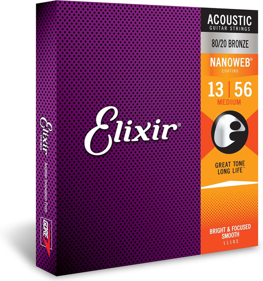 ELIXIR 11102 80/20 Bronze Acoustic Guitar Strings With NANOWEB Technology (13-56)