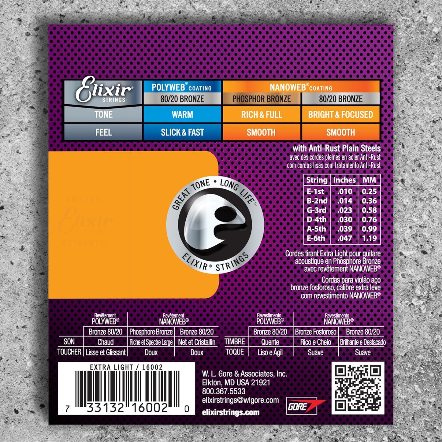 Elixir 16002 Acoustic Guitar Strings Phosphor Bronze With NANOWEB Coating (10-47)