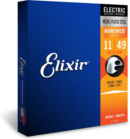 Elixir 12102 Nickel-Plated Steel Electric Guitar Strings With NANOWEB (11-49)