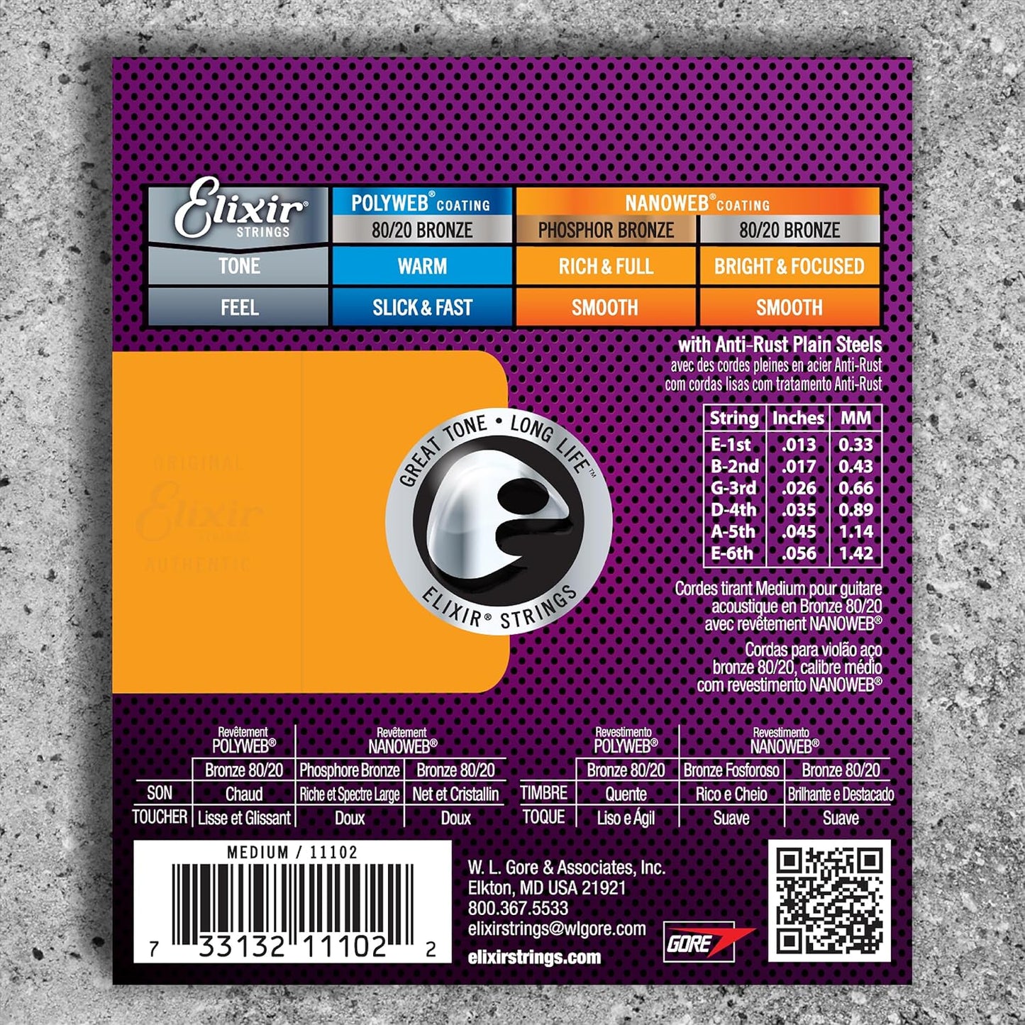 ELIXIR 11102 80/20 Bronze Acoustic Guitar Strings With NANOWEB Technology (13-56)
