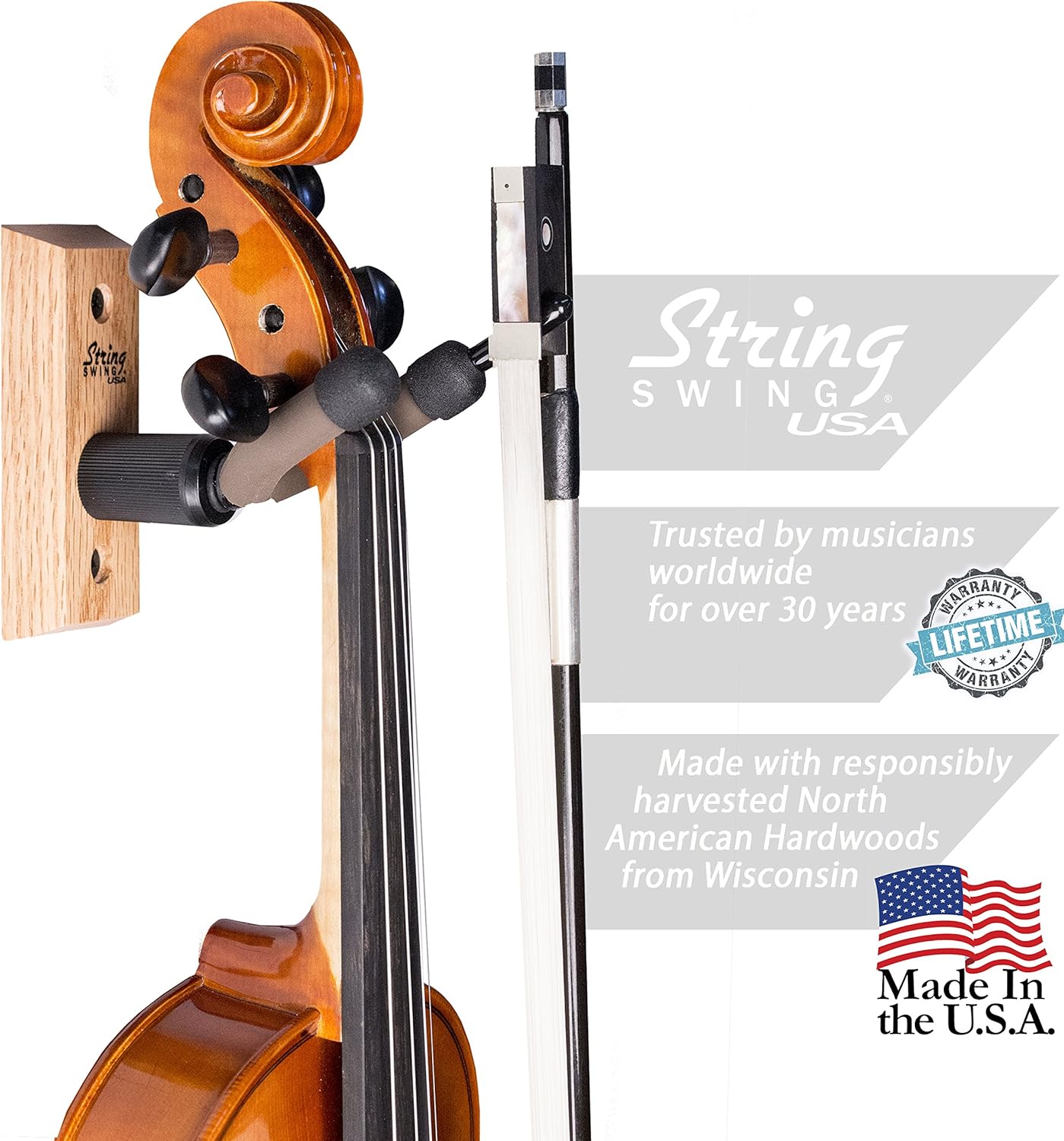 String Swing USA Hardwood Home & Studio Violin Hanger - Hardwood Oak - CC01V-O